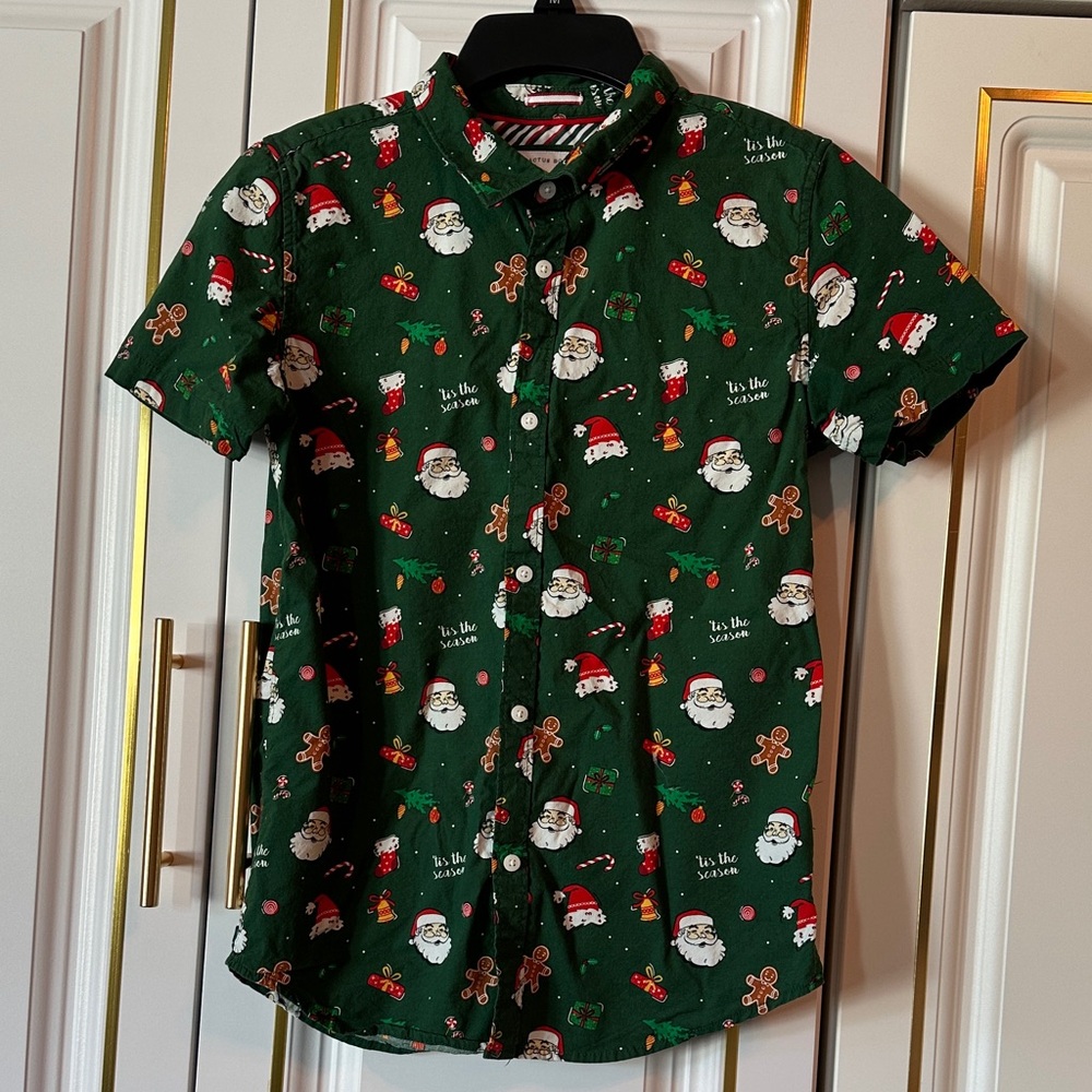 Green Holiday Print Boy’s Shirt